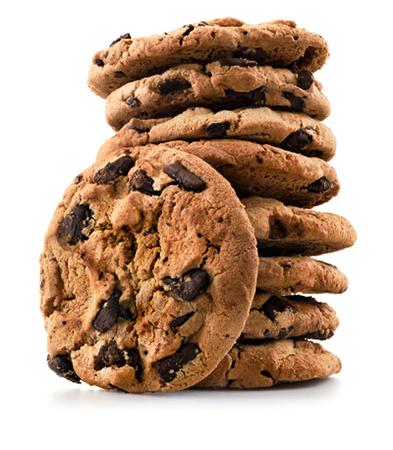 Chocolate chip cookies isolated on white background