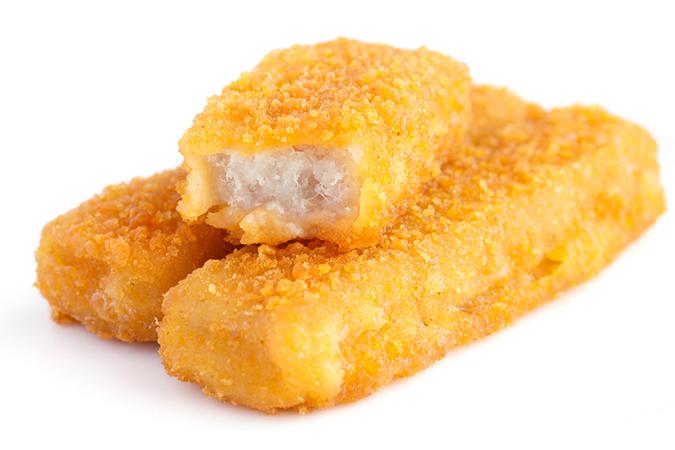 3 fish fingers stacked on each other, white isolated background